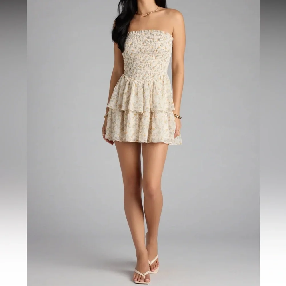 NWT Windsor Floral Smocked Mini Dress - Cream and Yellow - Picture 5 of 12